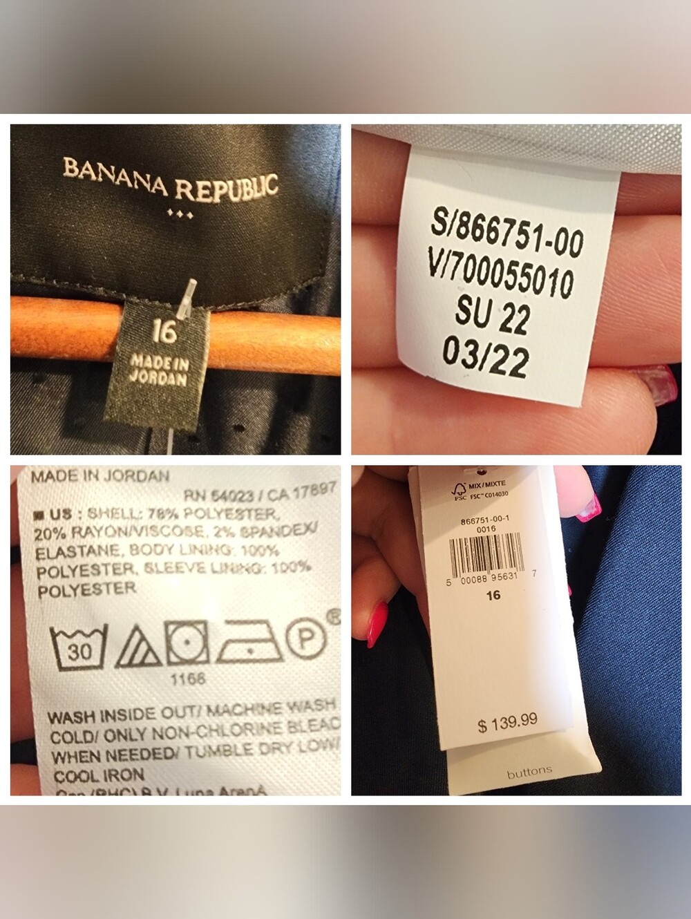 NWT Banana Republic Navy Blue Blazer Jacket Double Breasted Women's Size 16 - Picture 2 of 16